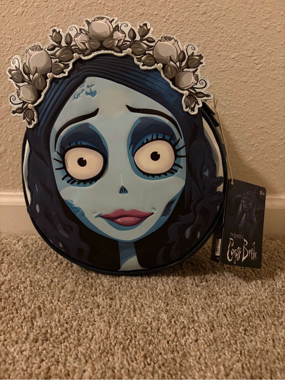 Loungefly Disney Corpse Bride Glow in the Dark Round Crossbody Bag Black NWT